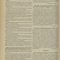 1290 - Page 1280 - Analyses. Médecine. Sur les exceptions à la loi de Courvoisier. (B. G. A. Moynihan. The. Edinb. med. Journ...) [M. Lance] / Quelques caractères anormaux que peut revêtir le bacille d'Eberth isolé du sang et de la rate des typhiques. (G. Curlo. Gazette degli osped. e delle clin...) [A. Gaullieur l'Hardy] / Hémorragies intracraniennes spontanées associées à des naevi dans le territoire du trijumeau. (Harvey Cushing. Journ. amer. med. Assoc...) [F Gardner] / Sérothérapie antidysentérique chez les enfants. (Revue des maladies de l'enfance...) [L. Babonneix] / Chirurgie. Deux cas d'anévrisme traités par la suture à l'intérieur du sac. (F.-W. Parham. Southern Surg. and Gynecol. Assoc...) [F. Gardner]