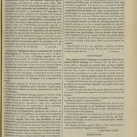 1387 - Page 1377 - Analyses. Chirurgie. Diverticules faux de l'appendice. (M. G. Seelig. Annals of surg...) [F. Gardner] / L'incision de l'épididyme dans le traitement de l'orchite blennorragique. (L. Bazet. California State Journ. of Medicina...) [M. Lance] / Kystes non parasitaires (congénitaux) du foie, et étude des conduits biliaires aberrants. (Eli Moschcowitz. Amer. Journ. of the med. sciences...) [F. Gardner] / Obstétrique. Des rapports entre l'embryon et le placenta dans l'avortement. Etude clinique. (G. Benoist. Th. de Paris...) [A. Gaullieur l'Hardy] / Neurologie. Sur l'importance diagnostique de la ponction lombaire en psychiatrie et neurologie. (Merzbacher. Riv. di Patol. nervosa e mentale...) [L. Alquier]