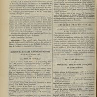 1416 - Page 1406 - Chronique et nouvelles scientifiques. Guerre / Marine / Cours pratique d'oto-rhino-laryngologie / Nécrologie / Actes de la Faculté de médecine de Paris. Du 22 au 27 octobre 1906. Examens de doctorat / Thèses / Intérêts professionnels. Le certificat d'études médicales supérieures et les syndicats médicaux / Articles originaux des principales publications françaises et étrangères. Bulletin général de thérapeutique / Bulletin médical / Journal des praticiens / Journal des sciences médicales de Lille / Journal médical de Bruxelles / Revue scientifique / Semaine gynécologique