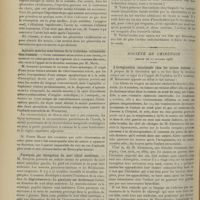1458 - Page 1448 - Sociétés savantes. Société médicale des hôpitaux. (Séance du 19 octobre 1906). Injection d'air dans la plèvre. A propos de la communication faite par M. Dufour. MM. Béclère et Vaquez / Aphasie motrice sans lésions de la troisième circonvulsion frontale. À l'appui de la doctrine soutenue par M. Marie. M. Souques / Paralysie par élongation du nerf tibial antérieur. M. Souques / Méningite cérébro-spinale à méningocoques guérie par une injection intra-rachidienne de collargol. MM. Widal et Ramond / Vomissements incoercibles chez les nourrissons (présentation de malades). M. Variot / Société de chirurgie. (Séance du 17 octobre 1906). L'invagination intestinale chez les jeunes enfants. M. Kirmisson / De la phlébite. M. Broca, sur un fait adressé par M. Dieulafé...