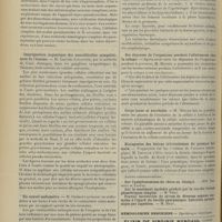 1460 - Page 1450 - Sociétés savantes. Société de biologie. (Séance du 20 octobre 1906). Recherches sur le nombre et la situation des parathyroïdes chez le chien / Imprégnation argentique des neurofibrilles sympathiques de l'homme. M. Laignel-Lavastine, par la méthode de Cajal / Un nouvel endiomètre. M. Gréhant / Corps thyroïde et équilibre thermique. MM. Léopold Lévi et Henri de Rothschild / Des dépenses de l'organisme pendant l'allaitement chez la cobaye. M. Maurel / Corps jaune et surrénale. M. Miclon / Histogenèse des lésions tuberculeuses du poumon humain. M. Letulle