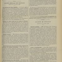 1493 - Page 1483 - Sociétés savantes. Académie des sciences. (Séance du 22 octobre 1906). De l'unité de l'hématozoaire du paludisme. M. Thiroux / Société médicale des hôpitaux. (Séance du 26 octobre 1906). Cas intérieurs de fièvre typhoïde. M. Gandy / Néoplasie du crâne traitée par les rayons de Röntgen. MM. Ménétrier et Béclère / Erysipèle vaccinal. MM. Griffon et Etienne Brissaud / Basedowisme fruste chez une tuberculeuse. Epreuve thérapeutique de l'hémato-thyroïdime. MM. Mantoux et Gontier de la Roche / Scorbut infantile dû au lait stérilisé. M. Comby / M. Moutier, au nom de M. Marie : Cerveau d'asphasique / Société de biologie. (Séance du 27 octobre 1906). Digestion peptique. MM. H. Roger et M. Garnier / Froid et hypothyroïdie. MM. Léopold Lévi et Henri de Rothschild