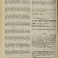 1508 - Page 1498 - Sociétés savantes. Académie de médecine. (Séance du 30 octobre 1906). De la curabilité du cancer. M. Poirier / Le paludisme. M. Kelsch, pour repondre à M. Laveran / Actes de la Faculté de médecine de Paris. Du 5 au 10 novembre 1906. Thèses