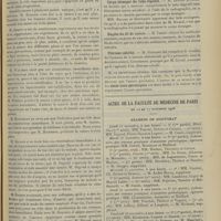 1519 - Page 1509 - Sociétés savantes. Société de chirurgie. (Séance du 31 octobre 1906). Plaie pénétrante de l'abdomen ; éventration. M. Ricard, sur une observation de M. Dionis du Séjour... / Prostatectomie. M. Bazy / Corps étranger du tube digestif. M. Legueu / Emploi du fil de cuivre. M. Thiéry / Fibrome calcifié. M. Guinard / M. le secrétaire général : Abcès sous-phréniques / Actes de la Faculté de médecine de Paris. Du 12 au 17 novembre 1906. Examens de doctorat