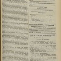 1591 - Page 1581 - Sociétés savantes. Société de biologie. (Séance du 17 novembre 1906). Essai pathogénique d'une variété d'ascite / Le tube étroit, nouveau procédé de culture aérobie des microbes dits à tort anaérobies stricts. M. Georges Rosenthal / Influence de la saignée séreuse sur la formule sanguine, particulièrement dans la pleurésie tuberculeuse. M. F. Moutier / Étude physico-chimique du liquide d'une péritonite tuberculeuse à forme caséeuse. MM. Iscovesco et Monier-Vinard / Formulaire. Collutoire contre l'irritabilité gingivale des nourrissons. (Bull. gén. de thérap.) / Actes de la Faculté de médecine de Paris. Du 26 novembre au 1er décembre 1906. Examens de doctorat