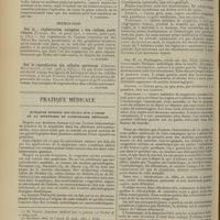 1674 - Page 1664 - Analyses. Chirurgie. Examen immédiat de la muqueuse utérine et des nodules myomateux après hystéromyomectomie pour éliminer les dégénérescences malignes. (Thomas S. Cullen. Journ. of the Amer. med. assoc...) [F. Gardner] / Neurologie. Sur la « régénération autogène » des racines postérieures. (Lugaro. Riv. di patol. nerv. e mentale...) [L. Alquier] / Sur la reproduction des cellules nerveuses. (Ciaccio. Revue neurol...) [L. Alquier] / Pratique médicale. Quelques notions nouvelles sur l'usage de la stypticine en gynécologie médicale
