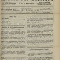 1715 - Page 1705 - Sommaire / Chronique et nouvelles scientifiques. Écoles de médecine / Asile d'aliénés de Sainte-Gemmes / Guerre / Congrès périodique de gynécologie, obstétrique et pédiatrie / Chemins de fer de Paris-Lyon-Méditerranée / Bulletin bibliographique