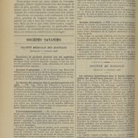 1768 - Page 1758 - Rétrécissement congénital infranchissable de l'oesophage. Guérison par l'oesophagoscopie ; par M. Guisez / Sociétés savantes. Société médicale des hôpitaux. (Séance du 21 décembre 1906). Coexistence de paralysie générale avec des syphilides cutanées. M. Queyrat / Cerveaux d'aphasiques. M. le Docteur Aug. Marie... / La réaction des anticorps dans la paralysie générale et le tabes. MM. Aug. Marie... et Levaditi... / L'acrocéphalosyndactylie. M. Apert / Atrophie testiculaire. MM. Achard et Demanche / Société de biologie. (Séance du 22 décembre 1906). Les anticorps syphilitiques dans le liquide céphalo-rachidien des paralytiques généraux et des tabétiques. MM. C. Levaditi et A. Marie... / Fièvre typhoïde expérimentale chez un singe porteur de vers intestinaux. M. Weinberg