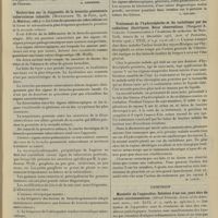 0043 - Page 33 - Analyses. Médecine. Tabes expérimental chez le chien (tabes à trypanosomes). (Spielmeyer. Munch. med. Wochens...). [A. Lemierre] / Recherches sur le diagnostic de la broncho-pneumonie tuberculeuse infantile. (Mouriquand. Th. de Paris...). [L. Gayard] / Traitement de l'hydrocéphalie et du rachitisme par les radiations électriques. Deux observations. (Margaret A. Cleaves. Communication à l'Académie de médecine de New-York, séance du 14 décembre 1905, Arch. of Pediatrics...). [M. Lance] / Chirurgie. Mucocèle de l'appendice. Relation d'un cas, peut-être de nature carcinomateuse. (Alfred Stengel. Journ. of the Amer. med. assoc...). [F. Gardner]