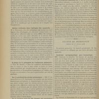 0090 - Page 80 - Sociétés savantes. Société de biologie. (Séance du 13 janvier 1907). Phénomènes de M. Arthus et de Th. Smith. M. Remlinger / Lésions cérébrales dans l'épilepsie dite essentielle. M. L. Marchand / A propos de la pathogénie de l'anthracose pulmonaire. M. Basset / Sur la spécificité des sérums cytotoxiques. MM. P. Armand-Delille et E. Leenhardt / La vaccination antituberculeuse. M. Lagriffoul... / Société de neurologie. (Séance du 10 janvier 1906). Syndrome syringomyélique post-traumatique. MM. Chartier et Lejonne / Amyotrophie avec signes de sclérose combinés. M. Souques