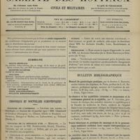 0095 - Page 85 - Sommaire / Chronique et nouvelles scientifiques. Concours de l'internat / Concours de la médaille d'or / Distinction honorifiques / Guerre / Nécrologie / Avis / Bulletin bibliographique