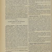 0114 - Page 104 - Sociétés savantes. Académie des sciences. (Séance du 14 janvier 1907). Sur les prétendues plantes artificielles. M. Gaston Bonnier, à l'occasion de la dernière communication de M. Stéphane Leduc à l'Académie des sciences / Société médicale des hôpitaux. (Séance du 17 janvier 1907). Accidents imputables à l'usage exclusif, régulier des farines alimentaires. M. Variot / Société de biologie. (Séance du 19 janvier 1907). Corps thyroïde et neuro-arthritisme. MM. Léopold Lévi et Henri De Rothschild / Absorption péritonéale. MM. Achard, Gaillard et Ribot / Réactions sanguines et hématopoïétiques provoquées par le collargol. MM. Achabd et E. Weil