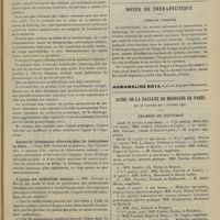 0115 - Page 105 - Sociétés savantes. Société de biologie. (Séance du 19 janvier 1907). Étude expérimentale de propriétés thérapeutiques de l'argent colloïdal. M. Charrin, avec MM. Chirié et Monier-Vinard / Régime de l'élimination chlorurée dans les tuberculoses au début. MM. Enriquez et Ambard / A propos des médications ioniques. MM. Tuffier et Mauté / Notes de thérapeutiques. L'iboga et l'ibogaïne / Actes de la Faculté de médecine de Paris. Du 28 janvier au 2 février 1907. Examens de doctorat