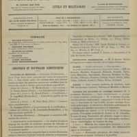 0187 - Page 181 - Sommaire / Chronique et nouvelles scientifiques. Facultés de médecine / Concours de l'internat / Distinctions honorifiques / Guerre / Marine / Clinique des maladies du système nerveux