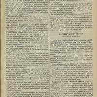 0265 - Page 259 - Sociétés savantes. Académie de médecine. (Séance du 19 février 1907). Tuberculose des muscles. A propos de la communication faite récemment par M. Kirmisson, M. Cornil / Le paludisme à Madagascar. M. Kermorgant / Société de biologie. (Séance du 16 février 1907). Anémie avec myélocythémie chez un hérédo-syphilitique. Présence du spirochète pâle dans le sang et dans tous les organes. MM. Ribadeau-Dumas et Poisot / Composition chimique des liquides d'huîtres. M. Baylac...