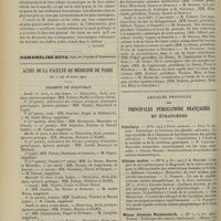 0328 - Page 322 - Livres nouveaux. Les aliments de l'homme, par J. Alquier... [L. Gayard] / Actes de la Faculté de médecine de Paris. Du 11 au 16 mars. Examens de doctorat / Thèses / Articles originaux des principales publications françaises et étrangères. Policlinico / Riforma medica / Wiener klinische Wochenschrift