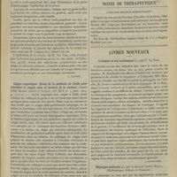 0363 - Page 357 - Analyses. Thérapeutique chirurgicale. De l'inutilité et des dangers de la recherche du réflexe cornéen au cours de la chloroformisation. (Van Lint. Policlinique...). [L. Gayard] / Catgut argentique. Etude de la méthode de Crédé pour stériliser le catgut sans le secours de la chaleur. (James Eddy Blake. Annals of Surgery...). [F. Gardner] / Notes de thérapeutique. L'ibogaïne est-elle aphrodisiaque ? / Livres nouveaux. L'obésité et son traitement, par P. Le Noir. [L. Babonneix] / Physique médicale, par le Docteur André Broca. (Bibliothèque Gilbert et Fournier). [L. Babonneix]