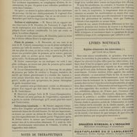 0388 - Page 382 - Sociétés savantes. Société de chirurgie. (Séance du 13 mars 1907). Pancréatites. M. Guinard, M. Monod / Scoliose et néphroptose. M. Broca / Plaies du poumon. M. Beurnier / Tuberculose intestinale. M. Delbet / Notes de thérapeutique. Action pharmacodynamique du bromure de potassium / Livres nouveaux. Hygiène alimentaire des tuberculeux, par Coste De La Grave. [L. Babonneix]