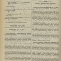 0396 - Page 390 - Médecine pratique. Le bleu de méthylène : mode d'administration et doses / Sociétés savantes. Académie des sciences. (Séance du 11 mars 1907). Nouvelle contribution à l'étude des mouches piquantes de l'Afrique intertropicale. M. Laveran / Epine sus-lamellaires des dernières vertèbres dorsales chez l'homme. M. R. Robinson / Société médicale des hôpitaux. (Séance du 15 mars 1907). Abcès sous-cutanés chroniques multiples dus à un champignon filamenteux (sporotrichose sous-cutanée). MM. Lesné et Monier-Vinard / Maladie de Raynaud, sclérodermie, rhumatisme chronique. MM. Claude, Rose et Touchard