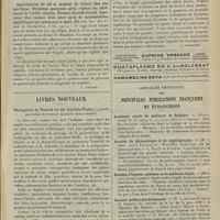 0471 - Page 465 - Analyses. Obstétrique. (Guérin-Valmade. Soc. des sc. méd. de Montpellier...). [L. Gayard] / Agglutination du col au moment du travail chez une spécifique. Dilatation spontanée après rupture des adhérences de l'orifice externe. Placenta de poids normal. Apparition chez l'enfant trois jours après de manifestations syphilitiques qui entraînent la mort. (Devèze. Soc. des sc. méd. de Montpellier...). [L. Gayard] / Livres nouveaux. Thérapeutische Technik für die Arztliche Praxis, publié par Julius Schweilbe (premier demi-volume). [A. Lemierre] / La gangrène des membres par artérite syphilitique, par M. Druelle. [L. Babonneix] / Articles originaux des principales publications françaises et étrangères. Académie royale de médecine de Belgique / Annales de dermatologie et de syphiligraphie / Annales d'hygiène publique et de médecine légale / Annales médico-psychologiques / Archives d'électricité médicale expérimentales et cliniques