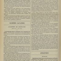 0504 - Page 498 - Soudure complète du voile du palais à la paroi postérieure du pharynx ; par M. Bonnette... / Sociétés savantes. Académie de médecine. (Séance du 2 avril 1907). La sérothérapie dans le traitement de la dysenterie bacillaire. M. Vaillard / Analyses. Médecine. Ophtalmie purulente due au bacille fusiforme de Vincent, consécutive à une rougeole. (Accad. dei Fisiocritici di Siena...)
