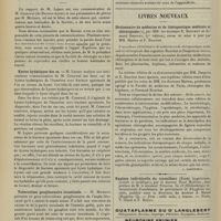 0520 - Page 514 - Sociétés savantes. Société de chirurgie. (Séance du 10 avril 1907). Kystes hydatiques des os. M. Lejars / Tuberculose ganglionnaire intestinale. M. Michaux / Livres nouveaux. Dictionnaire de médecine et de thérapeutique médicale et chirurgicale, par MM. les Docteurs E. Bouchut et Armand Després, (7e édition), revue et mise à jour par MM. Marion et F. Bouchut. [L. Babonneix]