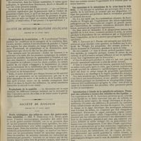 0541 - Page 535 - Sociétés savantes. Société médicale des hôpitaux. (Séance du 12 avril 1907). Sporotrichose sous-cutanée. M. De Beurmann et son interne, M. Gougerot / Société de médecine militaire française. (Séance du 11 avril 1907). Prophylaxie de la scarlatine. M. le Professeur Vincent / Prophylaxie de la syphilis / Société de biologie. (Séance du 13 avril 1907). Etude cytologique des selles au cours des gastro-entérites infantiles. MM. P. Nobécourt et L. Rivet / Les opsonines et le mécanisme de la crise dans la tick-fever / Introduction à l'étude de la spécificité cellulaire. Transport des colloïdes à travers des colloïdes ou des lipoïdes. M. H. Iscovesco / Crises éclamptiques à la suite de la ligature temporaire des veines rénales. MM. J. -L. Chirié et André Mayer