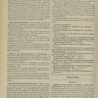 0566 - Page 560 - Sociétés savantes. Société de biologie. (Séance du 20 avril 1907). Compléments et opsonines. Wright et Duglas / Corps thyroïde et intestin / Influence des abcès provoqués sur l'albuminurie. M. Feuillé / Les sulfo-éthers urinaires dans le jeûne. MM. H. Labbé et G. Vitry / Recherches sur l'extirpation de l'hypophyse. MM. Garnier et P. Thaon / Analyses. Médecine. Syphilis et cancer. Cancer sur syphilis et cancer juxta-syphilitique. (R. Horand. Th. de doctorat...). [P. Ravaut]
