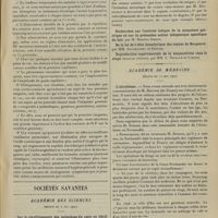 0673 - Page 667 - L'action de la haute fréquence sur l'hypertension et les hypotendus ; par MM. Delherm et Laquerrière / Sociétés savantes. Académie des sciences. (Séance du 6 mai 1907). Sur le rétablissement des pulsations du coeur en fibrillation. M. Kronecker / Académie de médecine. (Séance du 14 mai 1907). L'alcoolisme. M. Brunon...