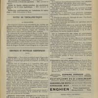 0699 - Page 693 - Notes de thérapeutique. La neurasthénie / Chronique et nouvelles scientifiques (suite). Nécrologie / Médecine opératoire spéciale / Sur la conservation des tubes en caoutchouc / L'hyperémie et son action thérapeutique, par Auguste Bier / Notes pour l'internat. Embolies pulmonaires