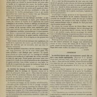 0830 - Page 824 - Analyses. Médecine. Sur l'action pathogène du bacille de la septicémie des souris chez l'homme. (Shibayama. Munch. med. Wochens...). [A. Lemierre] / La fonction du langage et la localisation des centres psychiques dans le cerveau. (J. Grasset. Extrait de la Revue de philosophie...). [L. Gayard] / Chirurgie. La stérilité chez le mâle ; son traitement quand elle est due à une double épididymite. (William et C. Quinby. Boston med. and surg. Journ...). [M. Lance]