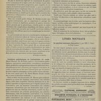 0842 - Page 836 - Analyses. Chirurgie. Contribution à l'étude de la pylorectomie dans les sténoses bénignes du pylore. (A. Bréchot. Revue de chir...). [Étienne Le Sourd] / Luxations pathologiques de l'articulation du coude. (Raoul Marsan...). [L. Gayard] / Livres nouveaux. La psychose maniaque dépressive, par MM. G. Deny et Paul Camus. [L. Gayard]