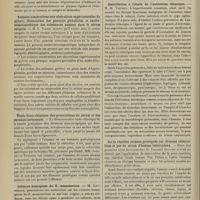 0902 - Page 896 - Sociétés savantes. Société de biologie. (Séance du 29 juin 1907). Athérome artériel et calcification. M. O. Josué / Anémies consécutives aux ulcérations expérimentales du pylore ; dissociation des pouvoirs globulicide et excito-hématopoïétique des substances passant dans le sérum sanguin. M. L. Tixier / Étude histo-chimique des granulations du sérum et des exsudats lactescents / Cultures homogènes du B. mesentericus. M. Lafforgue / Contribution à l'étude de l'antitoxine tétanique. M. H. Vincent / Sur la réaction cutanée provoquée par diverses tuberculines et par du sérum d'homme tuberculeux. M. Fernand Arloing