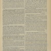 0903 - Page 897 - Sociétés savantes. Société de biologie. (Séance du 29 juin 1907). Sur la réaction cutanée provoquée par diverses tuberculines et par du sérum d'homme tuberculeux. M. Fernand Arloing / A propos de l'indépendance des lobes du foie. MM. Brissaud et Bauer / Le passage du chlorure de sodium à travers les sacs de collodion. Une anomalie de dialyse / Un cas d'abcès inguinal à bacille paratyphique. MM. Lesné et Dreyfus / Procédé d'accélération des colorations lentes par le courant électrique. Application au spirochète, avec coloration de cinq à dix minutes par le giemsa sur frottis. MM. Foix et Mallein / Livres nouveaux. Phénomènes de réduction dans les organismes, par Pozzi-Escot. [A. Lemierre] / Mécanique chimique, par M. Emm. Pozzi-Escot. [A. Gaullieur l'Hardy] / Demi-fous et demi-responsables, par J. Grasset. [Léon Babonneix]