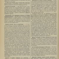 0938 - Page 932 - Sociétés savantes. Société de neurologie. (Séance du 4 juillet 1907). Deux cas de spasme facial. M. Thomas / Syndrome de Benedikt. MM. Lévi et Péchin / Syringomyélie avec phénomènes bulbaires et troubles trophiques intenses. MM. Raymond et Lejonne / Amnésie musicale chez un syphilitique. M. Lamy / Hystérie et troubles trophiques par simulation. MM. Brissaud et Sicard / Phénomène de la chair de poule et émotions. M. Babinski / Moyens de dépister la fausse extension de l'orteil par simulation. M. Babinski / Sur la réaction hémiopique de Wernicke. M. Dupuy-Dutemps / Radiculite lombaire (névrite crurale radiculaire). MM. Jeanselme et Sézary / Etude du névraxe de deux hystériques. M. Claude