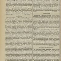 1010 - Page 1004 - Analyses. Médecine. De l'emploi de la viande de cheval dans le traitement de la tuberculose. (S. Bernheim. Congr. national de l'hippophagie...). [L. Gayard] / Chirurgie. Lésions vasculaires se produisant après la laparotomie. (W. A. Newman Dorland. Amer. med. Assoc...). [F. Gardner] / Gynécologie. Endométrites et métrites virginales. (Institut d'obstétrique et de gynécologie de Gênes...). [A. Gaullieur l'Hardy] / Laryngo-oto-rhinologie. Un méfait de la prothèse paraffinique. (Koenig. Soc. de laryngol., oto et rhinol. de Paris...). [L. Gayard]