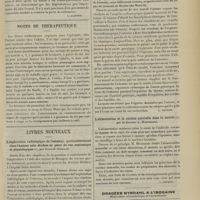 1011 - Page 1005 - Analyses. Anatomie pathologique. Plaie par balle de revolver intéressant les deux lobes frontaux. (Halberstadt et Diamantis. Bull. de la Soc. anat...). [L. Alquier] / Notes de thérapeutique / Livres nouveaux. L'exploration radiologique de l'estomac, particulièrement chez l'homme sain, étudiée au point de vue anatomique et physiologique, par René-F. Guillon. [L. Gayard] / L'alimentation et la cuisine naturelle dans le monde, par le Docteur A. Monteuuis. [L. Gayard]