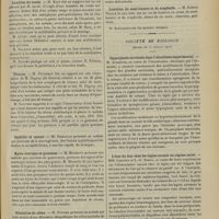 1033 - Page 1027 - Sociétés savantes. Société de chirurgie. (Séance du 24 juillet 1907). Mort subite après une appendicectomie. M. Bazy / Luxation du coude. M. Bazy / Tétanos. M. Potherat / Syphilis et cancer. M. Demoulin / Kyste ovarique et grossesse. M. Morestin / Dilatation du côlon. M. Tuffier / Curette utérine. M. Tuffier / Cancer de l'utérus. M. Jayle / Luxation du semi-lunaire et du scaphoïde. M. Robert Picqué / Société de biologie. (séance du 27 juillet 1907). Hyperplasie surrénale dans l'alcoolisme expérimental. M. Aubertin / L'état du foie chez les lapins soumis au régime carné. MM. Garnier L.-G. Simon