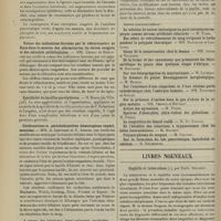 1034 - Page 1028 - Sociétés savantes. Société de biologie. (Séance du 27 juillet 1907). Sur l'origine pancréatique de l'amylase sanguine et sa résorption dans l'intestin. D'après MM. Loeper et G. Ficaï / Valeur des indications fournies par le réfractomètre de Zeios dans le mesure des albuminuries du sérum sanguin et des sérosités pathologiques. MM. Chiray et Demanche / Spécificité du bacillus paralyticans. M. Marie... / Cholécystistes et péricholécystites hématogènes expérimentales. MM. A. Lemierre et P. Abrami / A propos des injections intra-veineuses insolubles. D'après M. L. Camus / Action immédiate des injections intra-veineuses d'extrait aqueux de pulpe vaccinales / Variation de composition chimique du lait chez les vaches tuberculeuses. MM. Moussa et Monvoisin / Livres nouveaux. Syphilis et tuberculose, par Emile Sergent. [L. Babonneix]