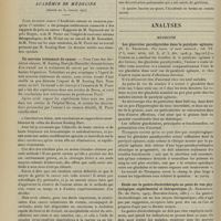 1046 - Page 1040 - Sociétés savantes. Académie des sciences. (séance du 22 juillet 1907). Les sérums artificiels à minéralisation complexe et à sels insolubles, injectables dans les veines. M. Fleig / Académie de médecine. (Séance du 30 juillet 1907). Un nouveau traitement du cancer. M. Keating Hart... / Décortication pulmonaire, guérison. M. Picqué / Analyses. Médecine. Les glandules parathyroïdes dans la paralysie agitante. (R. L. Thompson. The journ. of med. research...). [M. Lance] / Etude sur la gastro-électrothérapie au point de vue physiologique, expérimental et thérapeutique. (L. Rabinovici. Th. de Paris...). [L. Gayard]