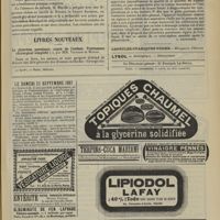 1157 - Page 1151 - Sociétés savantes. Académie des sciences. (Séance du 12 Août 1907). Réaction à la tuberculine dans la lèpre (inoculations sous-cutanée, dermique et conjonctivale). M. Ch. Nicolle / Livres nouveaux. La pleurésie purulente aiguë de l'enfant. Traitement chirurgical simplifié, par MM. Vignard et Monod. [L. Babonneix]