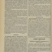 1178 - Page 1172 - Analyses. Pédiatrie. La pneumococcose gastro-intestinale épidémique. (M. Léon Desguin. Ac. roy. de méd. de Belgique...). [L. Gayard] / Chirurgie. Les métastases osseuses de l'hypernéphrome. (Charles L. Scudder. Annals of Surgery...). [F. Gardner] / Epidemiologie. Etude bactériologique des huîtres de Cette et de l'étang de Thau. (Gaucher. Soc. des sc. méd. de Montpellier...). [L. Gayard] / Livres nouveaux. Séméiologie des maladies du système nerveux, par R. Dufour. [L. Alquier]