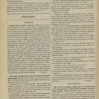 1286 - Page 1280 - Contribution à l'étude des dérivés de l'acide salicylique « L'éther salicylique du bornéol : le salit » ; par le Docteur A. Lémonon... / Analyses. Chirurgie. Tumeurs de l'os hyoïde. (Randolph Winslow. Southern surg. and gynecol. Assoc...). [F. Gardner] / De la sacro-coxalgie chez l'enfant (arthrite tuberculeuse sacro-iliaque). (Barbé. Th. de Paris...). [L. Gayard] / Syphiligraphie. Sur un cas de syphilis congénitale de l'intestin grêle avec remarques sur la signification étiologique du spirochaete pallida. (Eugène Frankel. Munch. med. Wochens...). [A. Lemierre]