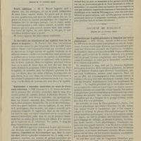 1467 - Page 1461 - Sociétés savantes. Société médecine des hôpitaux. (Séance du 18 octobre 1907). Prurit tabétique. M. G. Milian / La mortalité par alcoolisme et par syphilis dans les hôpitaux et hospices. M. Fernet / Septicémies à microbes anaérobies au cours de divers états infectieux. MM. Garnier et L.-G. Simon / Société de biologie. (Séance du 19 octobre 1907). Hémolyse par fragilité globulaire et hémolyse par action plasmatique. MM. Widal, Abrami et Brulé / Propriétés des tumeurs du lapin immunisé avec le sérum d'un malade guéri du charbon. MM. G. Guillain, L. Boidin et N. Fiessinger