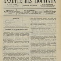 1507 - Page 1501 - Sommaire / Chronique et nouvelles scientifiques. Hôpitaux de Paris / Hôpitaux de Province / Médaille des épidémies / Nécrologie / Amphithéâtre d'anatomie des hôpitaux / Conférence privée d'internat