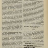 1527 - Page 1521 - Sociétés savantes. Société de biologie. (Séance du 2 novembre 1907). Etude comparative de différentes méthodes permettant d'expérimenter la toxicité du tabac. MM. G. Guillain et A. Gy / Détermination de la toxicité de la stovacocaïne. MM. Piquand et Dreyfus / Contribution à l'étude bactériologique des calculs biliaires. Rôle des microbes anaérobies. MM. A. Gilbert et A. Lippmann / Livres nouveaux. Traité des maladies des voies urinaires inférieures (urètre, prostate, vessie et des organes génitaux de l'homme), par R. Le Fur... / Actes de la Faculté de médecine de Paris. Du 11 au 16 novembre 1907. Thèses