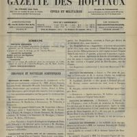 1687 - Page 1681 - Sommaire / Chronique et nouvelles scientifiques. Hôpitaux de Paris / Laïcisation de l'Hôtel-Dieu et de l'Hôpital Saint-Louis / Hôpitaux de Province / Facultés de médecine / Médaille des épidémies. (Voir la suite des Nouvelles, p. 1689)