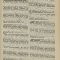 1693 - Page 1687 - Sociétés savantes. Société de biologie. (Séance du 7 décembre 1907). Culture sur placenta humain de quelques germes pathogènes. Conclusions relatives aux infections placentaires. M. Paul Guéniot / Observation directe des hématoblastes dans le plasma. MM. Achard et Aynaud / Action de la bile sur la toxine tétanique. M. H. Vincent / Hémolyse expérimentale a frigore. M. G. Froin / Culture du sang des nourrissons au cours des diarrhées prolongées. MM. Ribadeau-Dumas et P.-J. Ménard / Pigments biliaires, stercobiline et stercobilinogène dans les fèces pathologiques. MM. Gilbert et Herscher