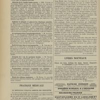 1708 - Page 1702 - Sociétés savantes. Société de neurologie. (Séance du 5 décembre 1907). Signe d'Argyll-Robertson dans la syringomyélie. MM. Rose et Lemaitre / Affection de la moelle lombo-sacrée. MM. Claude et Touchard / Sclérose en plaques et polynévrite éthylique associées. MM. Claude et Oppert / Le nystagmus dans l'apoplexie cérébrale. M. Souques / Radiothérapie dans la syringomyélie. M. Lhermitte / Autopsie de 3 cas de paralysie facile. M. Thomas / Trophoedème chronique congénital non familial. M. Courtellemont / Etude des réflexes tendineux. M. Noïca / Pratique médicale. La médication curative directe des bronchites. [Dr E. Cautemin] / Livres nouveaux. Fièvre des foins. Asthme des foins. Causes, diagnostic et traitement, par William Lloyd. [A. Housquains]
