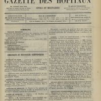 1723 - Page 1717 - Sommaire / Chronique et nouvelles scientifiques. Hôpitaux de Paris / Hôpitaux de Province / Facultés de médecine / Écoles de médecine / Asiles publics d'aliénés / Guerre / Réunion médico-chirurgicale des hôpitaux de bordeaux / Association d'enseignement médical des hôpitaux / Hôpitaux d'Amiens